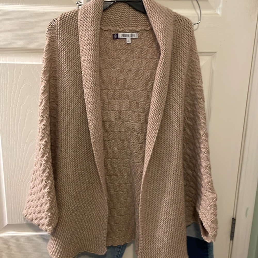 Jennifer Lopez XL knit wrap cape tan sweater